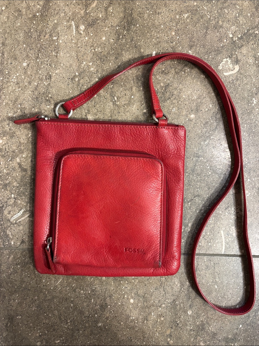Fossil red leather crossbody vintage